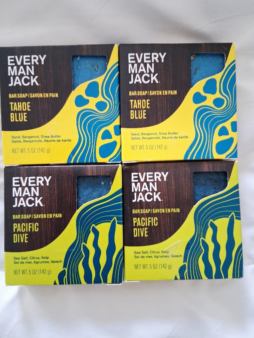 NEW Lot of 4 Every Man Jack Soap Bars Tahoe Blue + Pacific Dive Paraben Free